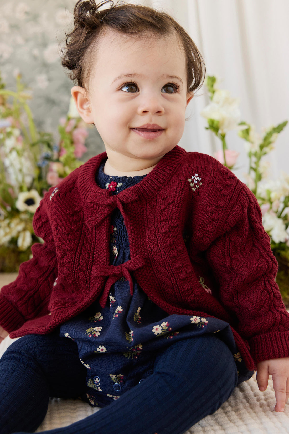Jovie Knitted Cardigan - Josephine Embroidery Vintage Cherry Childrens Cardigan from Jamie Kay NZ