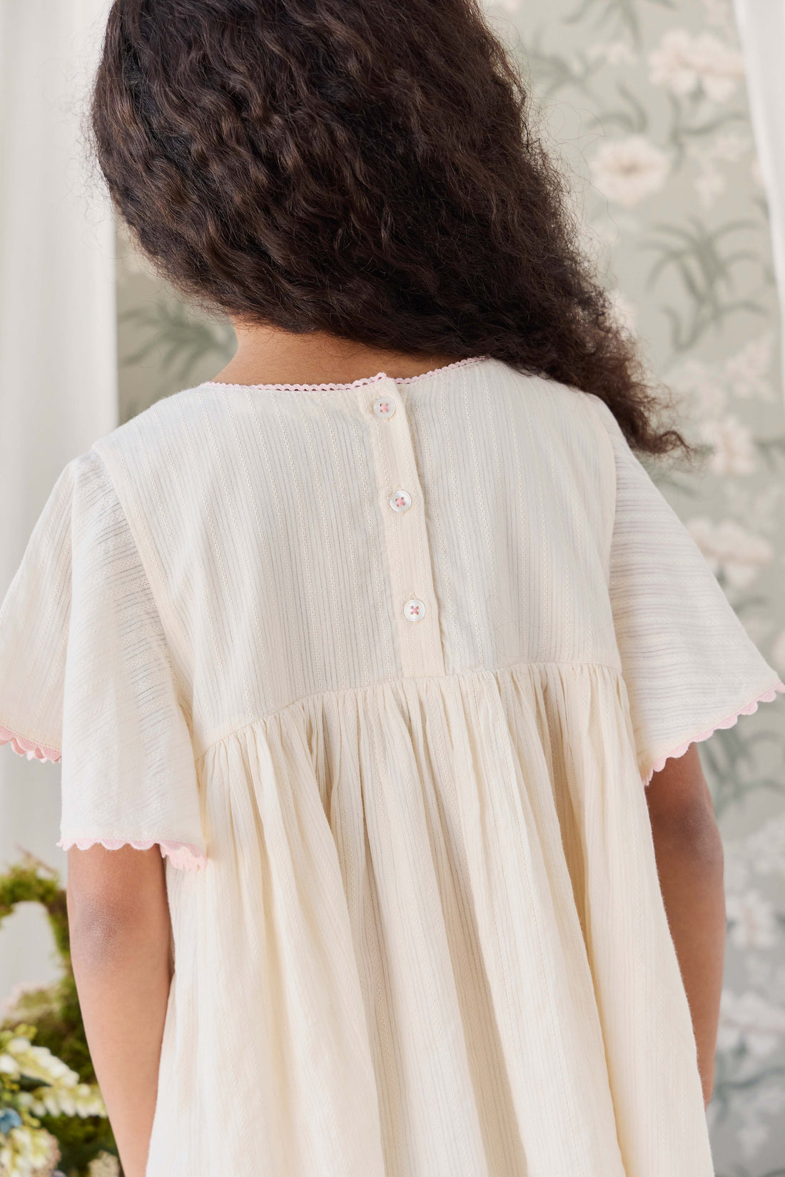 Organic Cotton Zadie Dress - Vanilla Embroidery Pink Childrens Dress from Jamie Kay NZ