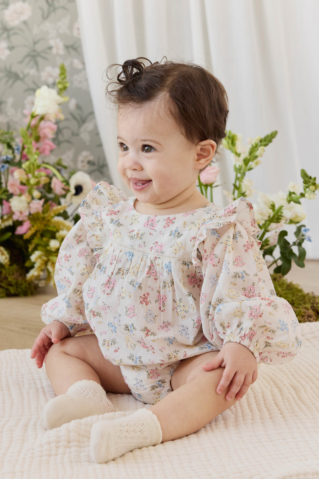 Organic Cotton Kaianna Playsuit - Morgan Vanilla Childrens Playsuit from Jamie Kay NZ