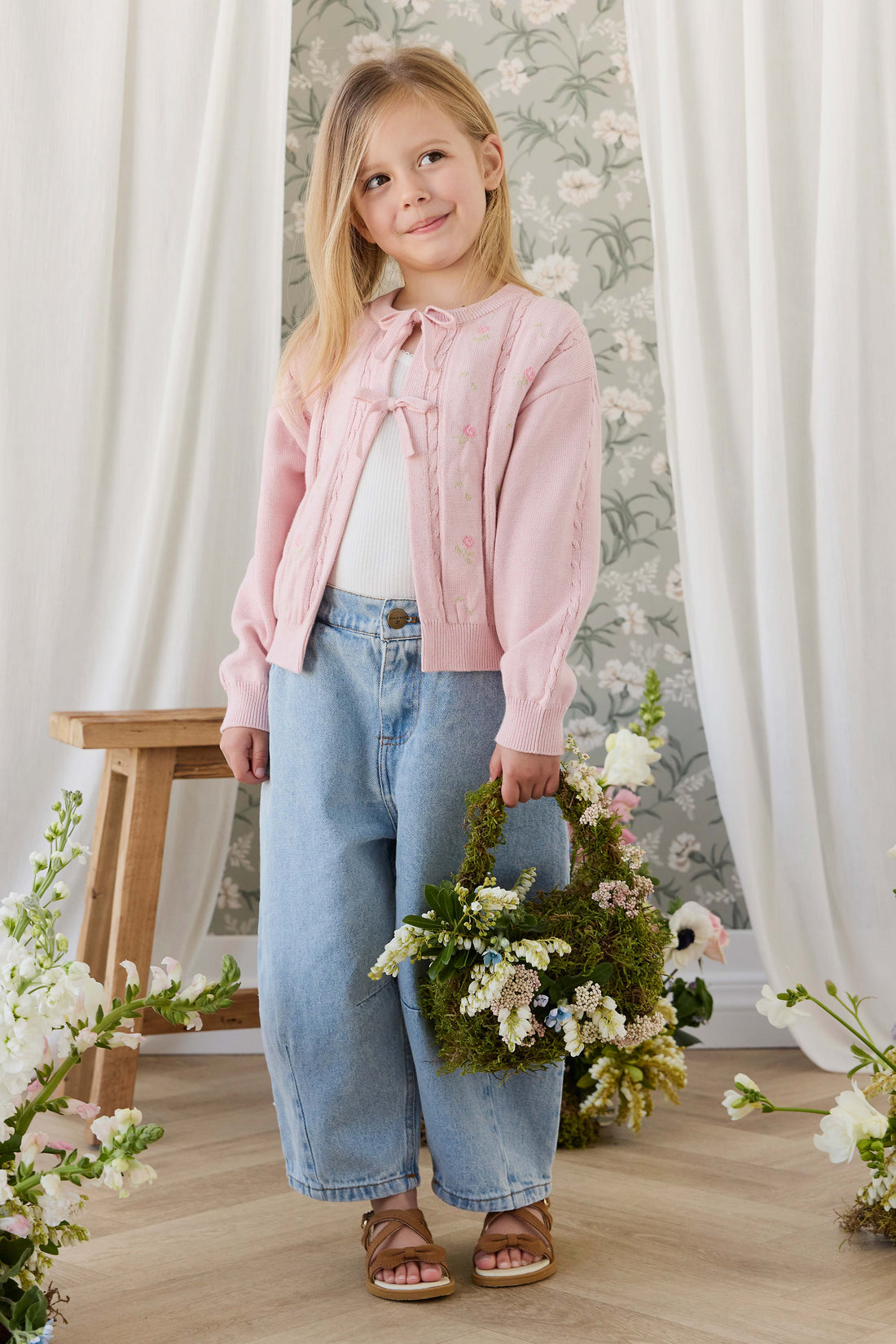 Anabella Knitted Cardigan - Annabella Jacquard Trinket Childrens Cardigan from Jamie Kay NZ