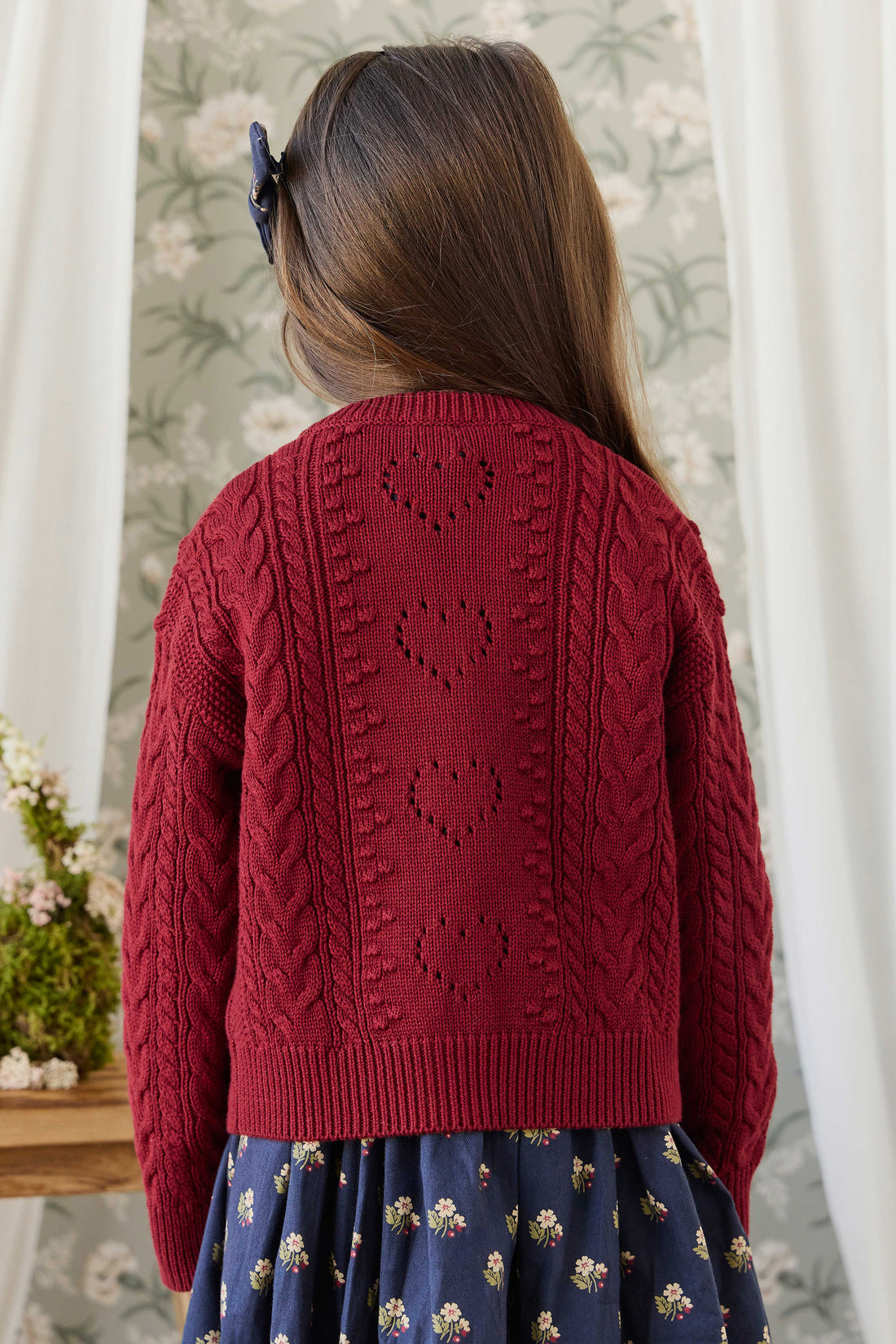 Jovie Knitted Cardigan - Josephine Embroidery Vintage Cherry Childrens Cardigan from Jamie Kay NZ