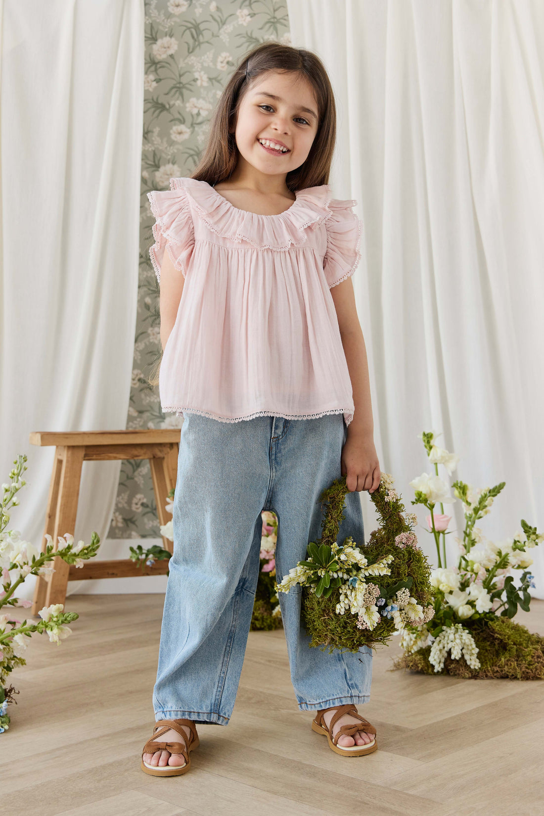 Organic Cotton Muslin Banks Blouse - Cotton Candy Childrens Top from Jamie Kay NZ