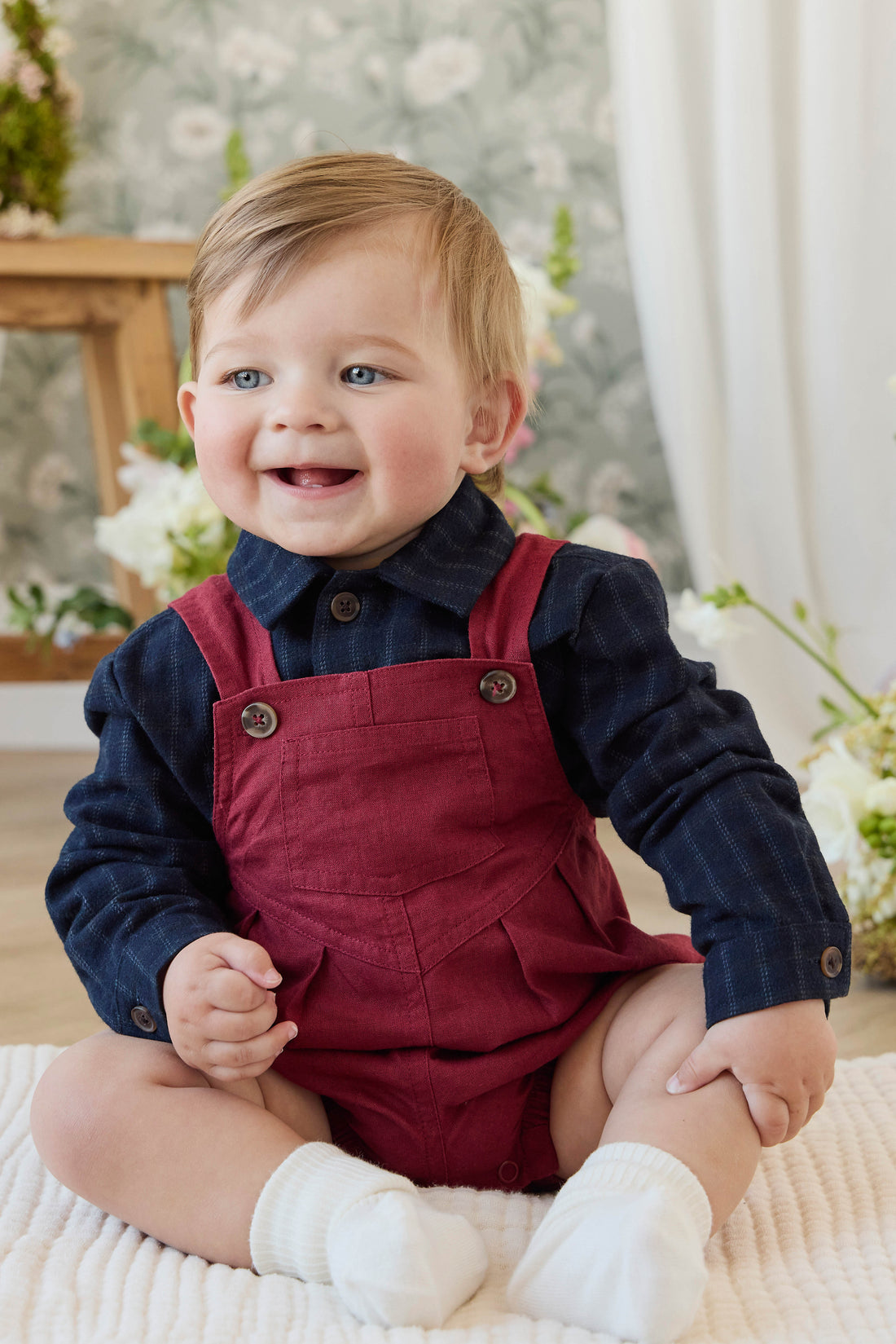 Linen Ira Playsuit - Cherry Childrens Playsuit from Jamie Kay NZ