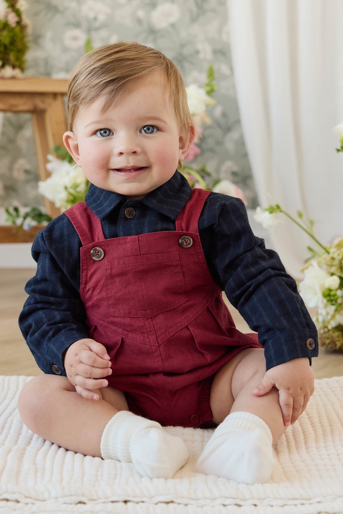 Linen Ira Playsuit - Cherry Childrens Playsuit from Jamie Kay NZ