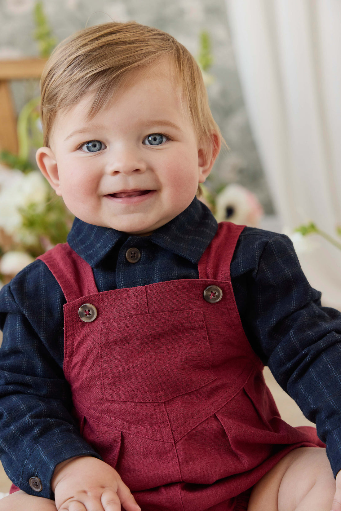 Linen Ira Playsuit - Cherry Childrens Playsuit from Jamie Kay NZ