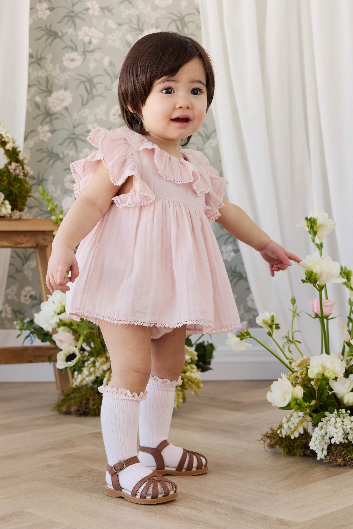 Organic Cotton Muslin Frannie Playsuit - Cotton Candy Childrens Playsuit from Jamie Kay NZ