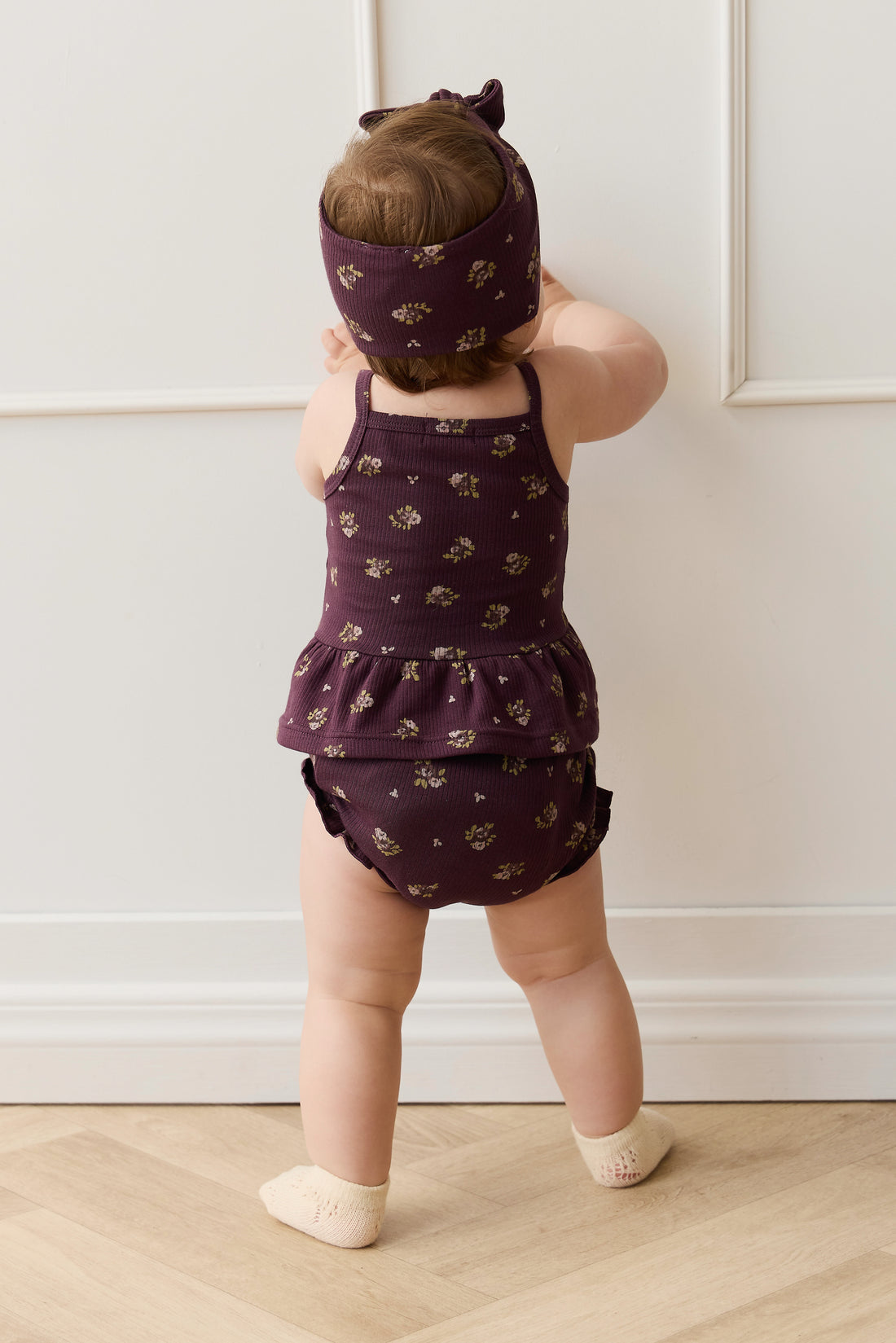 Organic Cotton Fine Rib Frill Bloomer - Simone Huckleberry Childrens Bloomer from Jamie Kay NZ