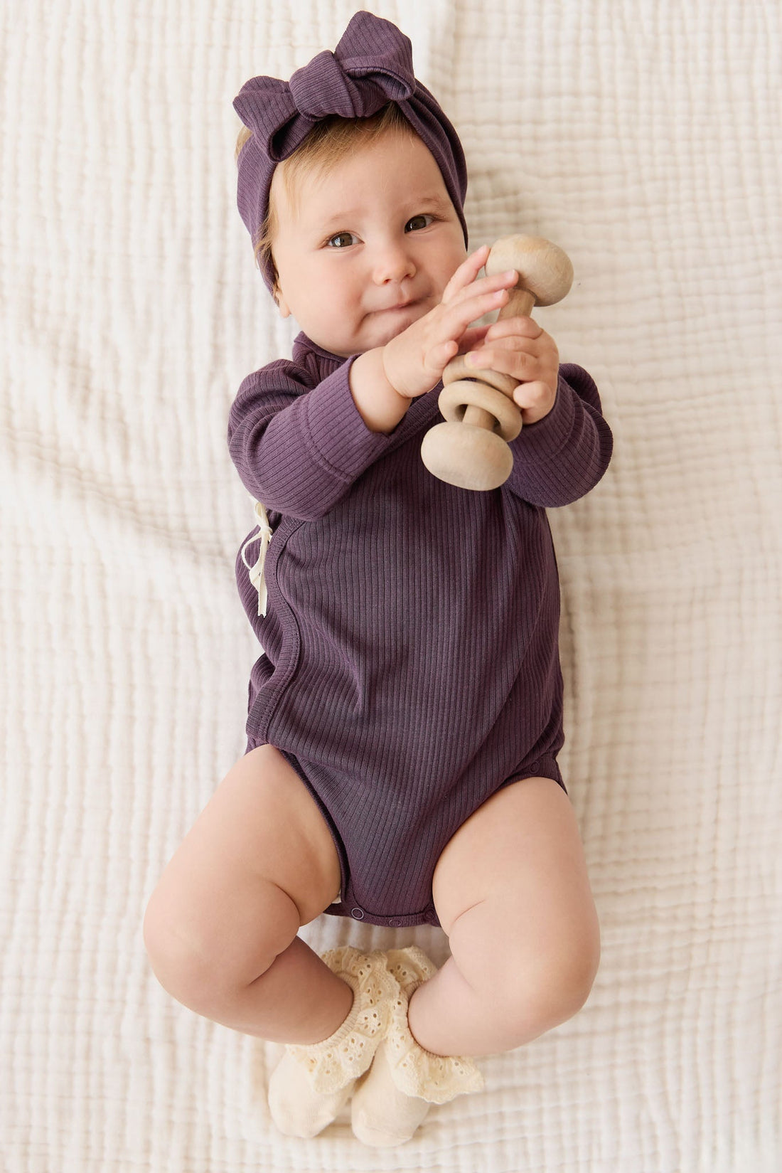 Organic Cotton Modal Marina Long Sleeve Bodysuit - Blackberry Childrens Bodysuit from Jamie Kay NZ