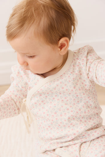 Organic Cotton Wrap Onepiece - Posy Garden Pink Childrens Onepiece from Jamie Kay NZ