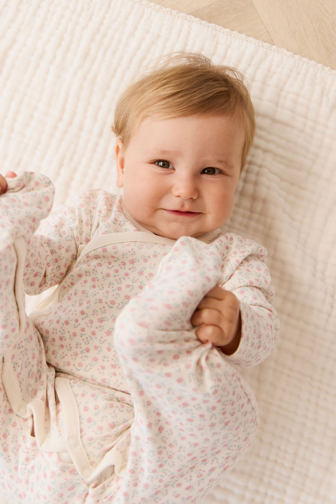 Organic Cotton Wrap Onepiece - Posy Garden Pink Childrens Onepiece from Jamie Kay NZ