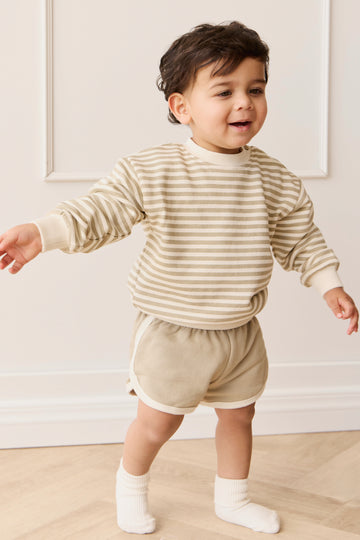 Organic Cotton Peyton Sweatshirt - Slim Stripe Sandy Brown/Cloud Childrens Top from Jamie Kay NZ