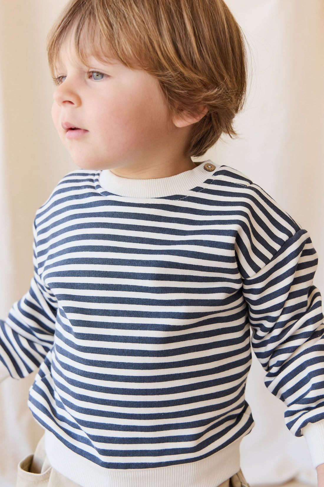 Organic Cotton Peyton Sweatshirt - Slim Stripe Charter/Cloud Childrens Top from Jamie Kay NZ