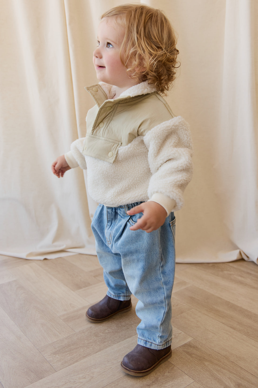Mackenzie Sherpa Top - Natural/Sandy Brown Childrens Jacket from Jamie Kay NZ