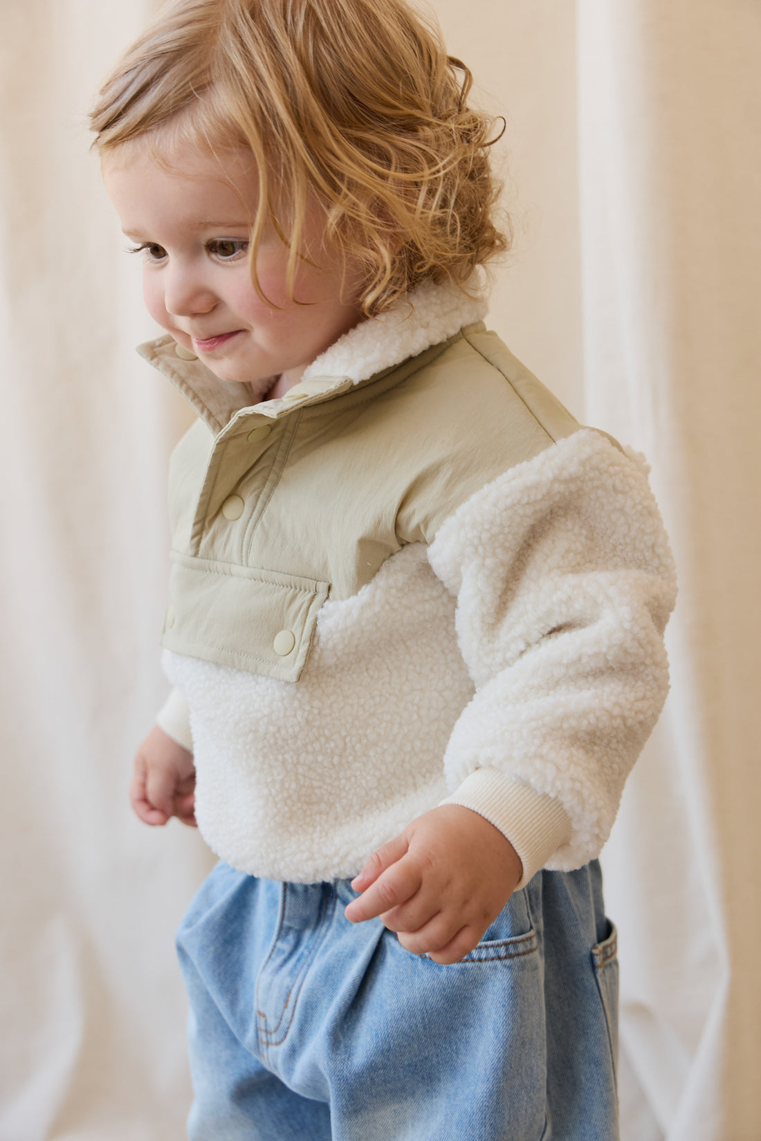 Mackenzie Sherpa Top - Natural/Sandy Brown Childrens Jacket from Jamie Kay NZ