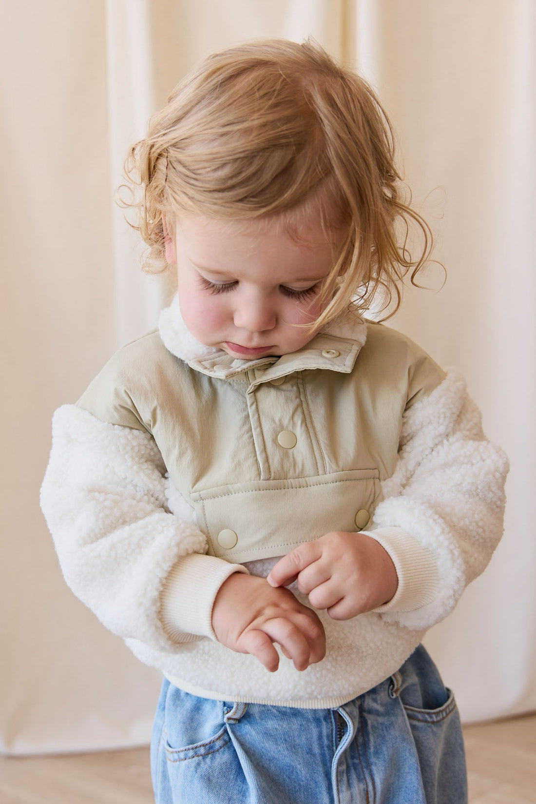 Mackenzie Sherpa Top - Natural/Sandy Brown Childrens Jacket from Jamie Kay NZ