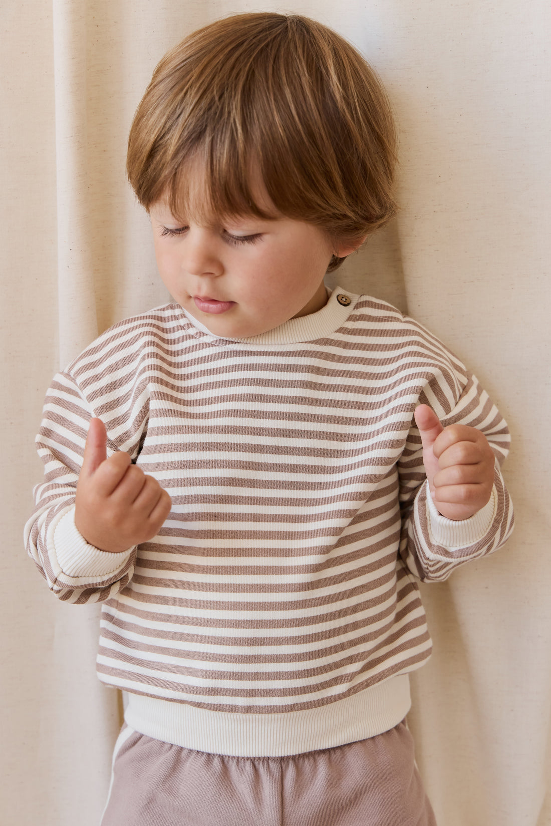 Organic Cotton Peyton Sweatshirt - Standard Stripe Carven Clay/Cloud Childrens Top from Jamie Kay NZ