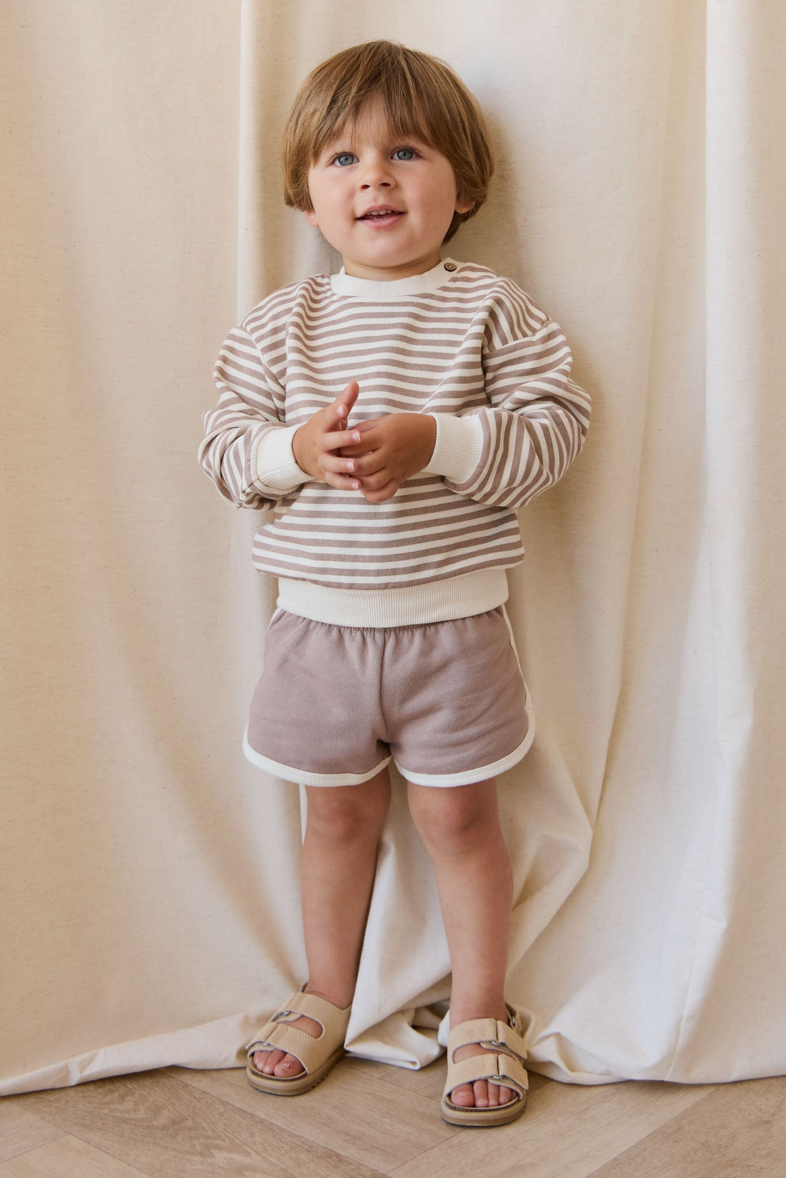 Organic Cotton Peyton Sweatshirt - Standard Stripe Carven Clay/Cloud Childrens Top from Jamie Kay NZ