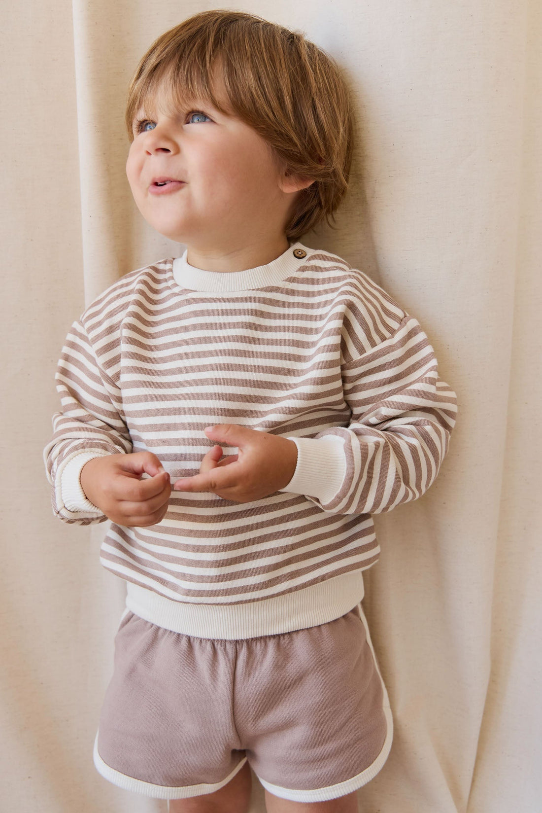 Organic Cotton Peyton Sweatshirt - Standard Stripe Carven Clay/Cloud Childrens Top from Jamie Kay NZ