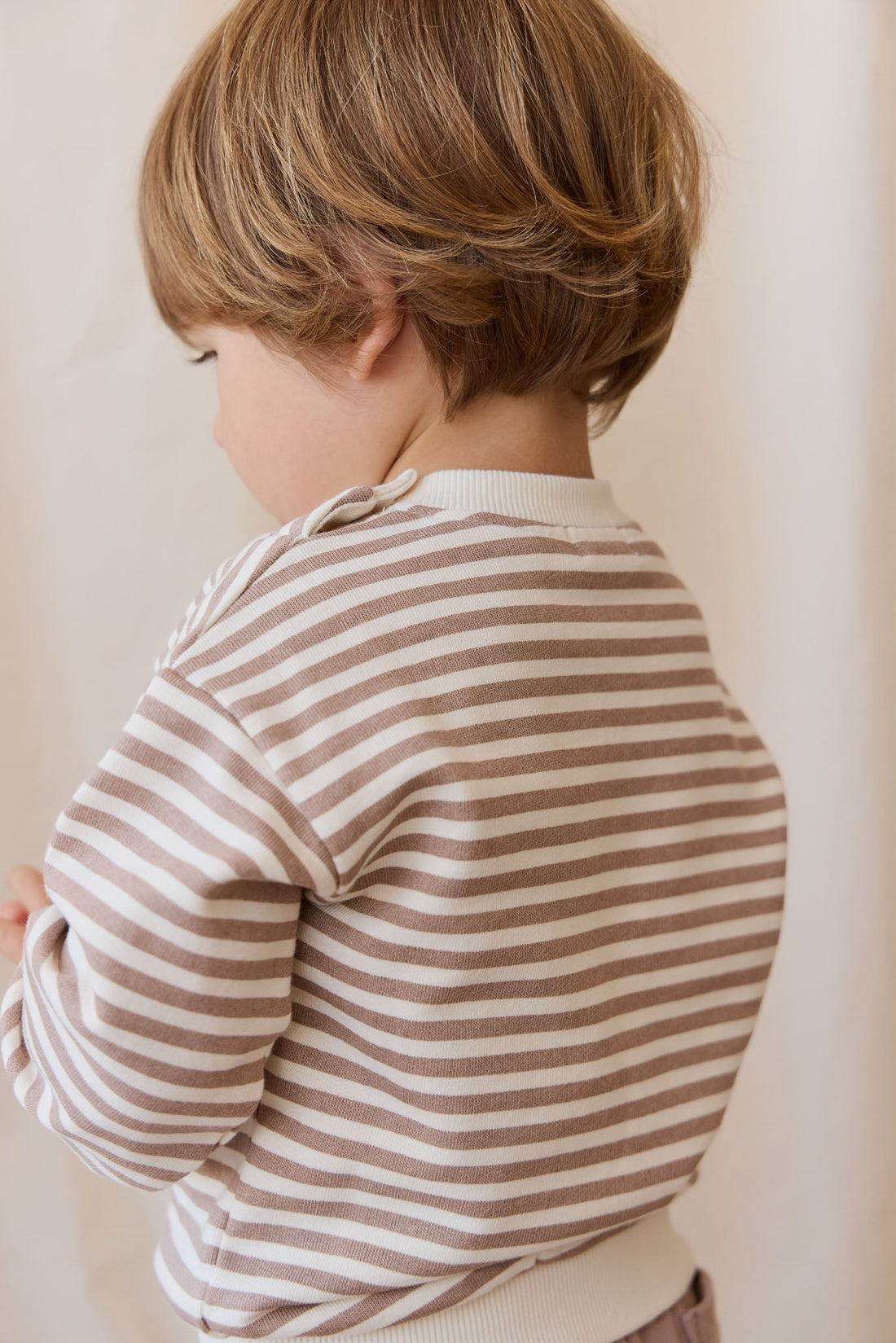 Organic Cotton Peyton Sweatshirt - Standard Stripe Carven Clay/Cloud Childrens Top from Jamie Kay NZ