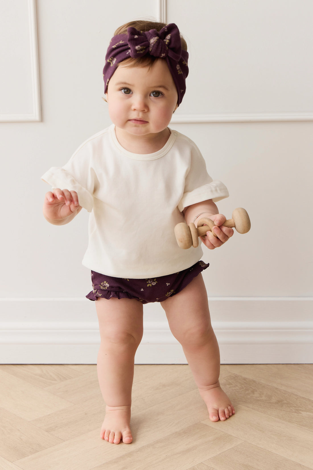 Organic Cotton Fine Rib Frill Bloomer - Simone Huckleberry Childrens Bloomer from Jamie Kay NZ