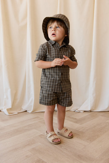 Organic Cotton Silas Short - Variegated Grid Tarmac Childrens Short from Jamie Kay NZ
