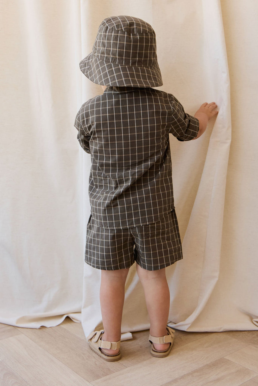 Organic Cotton Silas Short - Variegated Grid Tarmac Childrens Short from Jamie Kay NZ