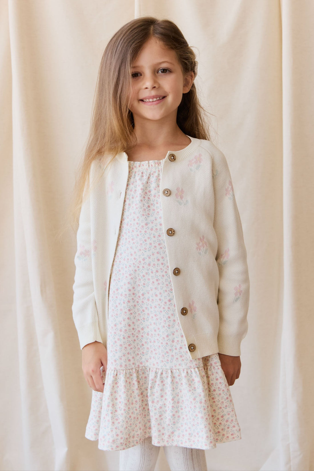 Meadow Cardigan - Larissa Egret Childrens Cardigan from Jamie Kay NZ