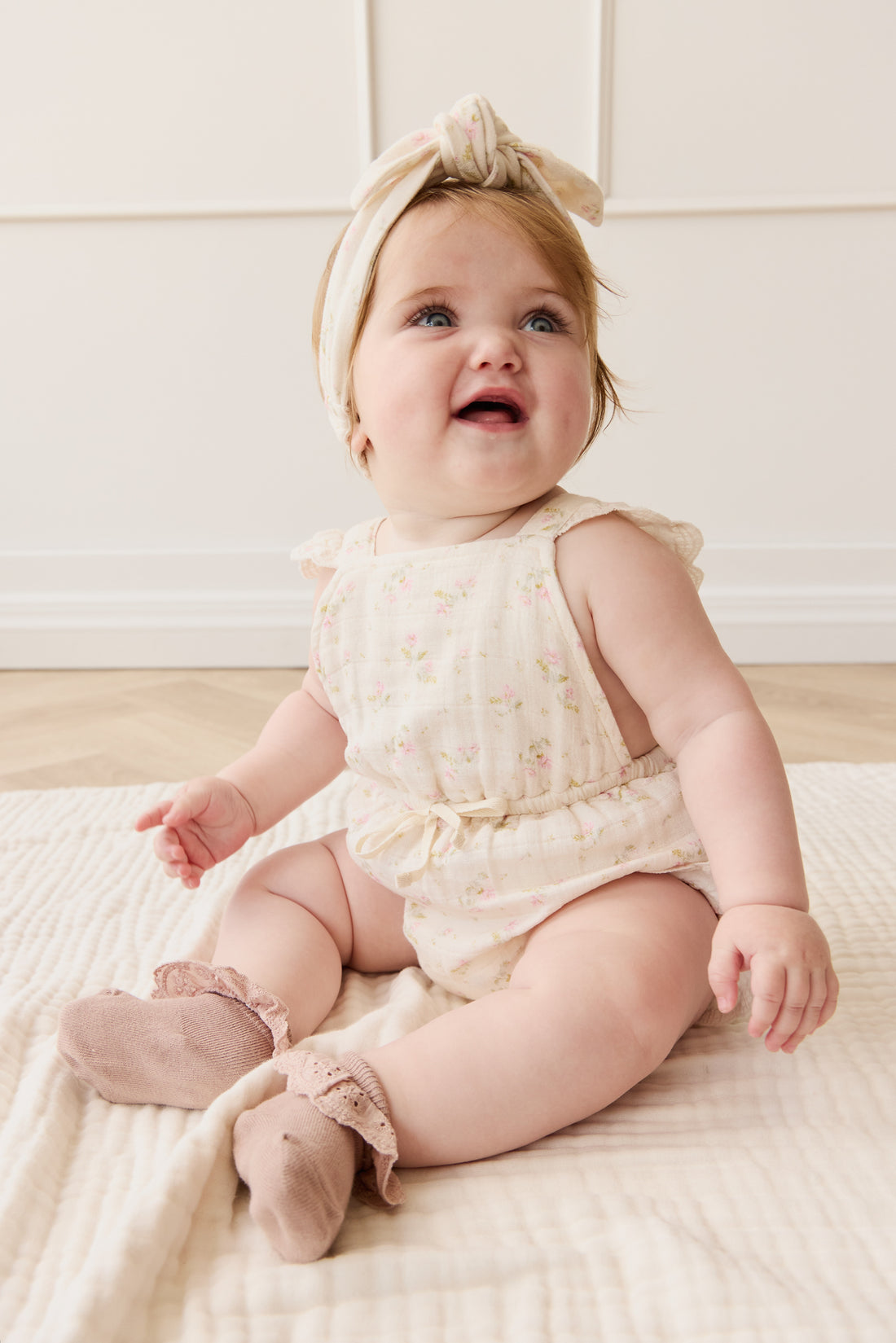 Organic Cotton Muslin Luciana Playsuit - Emelia Pink Childrens Playsuit from Jamie Kay NZ