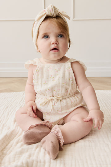 Organic Cotton Muslin Luciana Playsuit - Emelia Pink Childrens Playsuit from Jamie Kay NZ