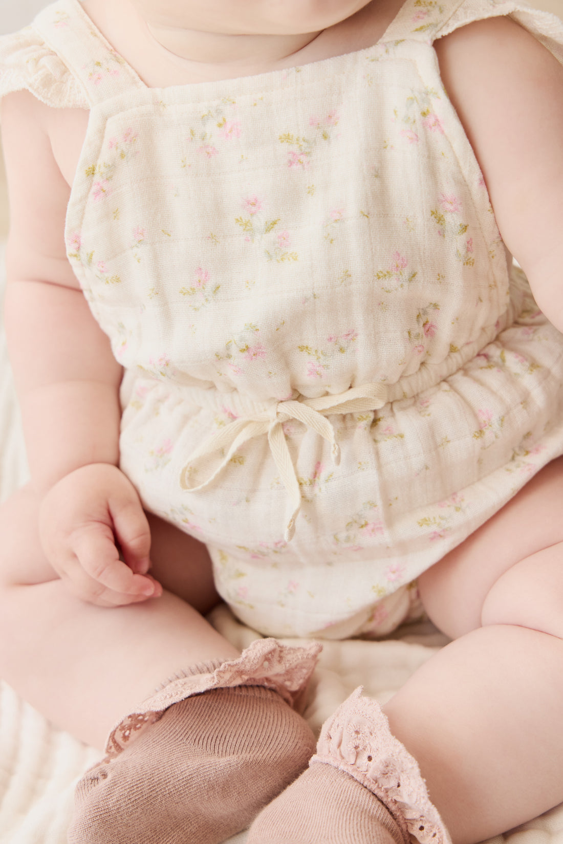 Organic Cotton Muslin Luciana Playsuit - Emelia Pink Childrens Playsuit from Jamie Kay NZ