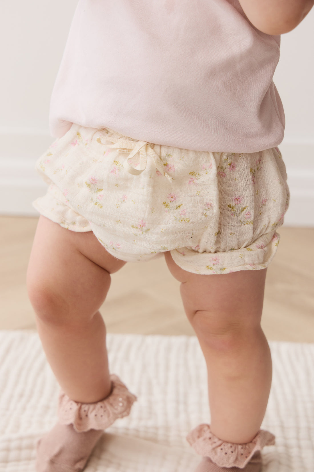 Organic Cotton Muslin Frill Bloomer - Emelia Pink Childrens Bloomer from Jamie Kay NZ