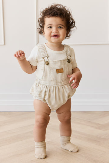 Pax Playsuit - Fine Vertical Stripe Sandy Brown/Cloud Childrens Playsuit from Jamie Kay NZ