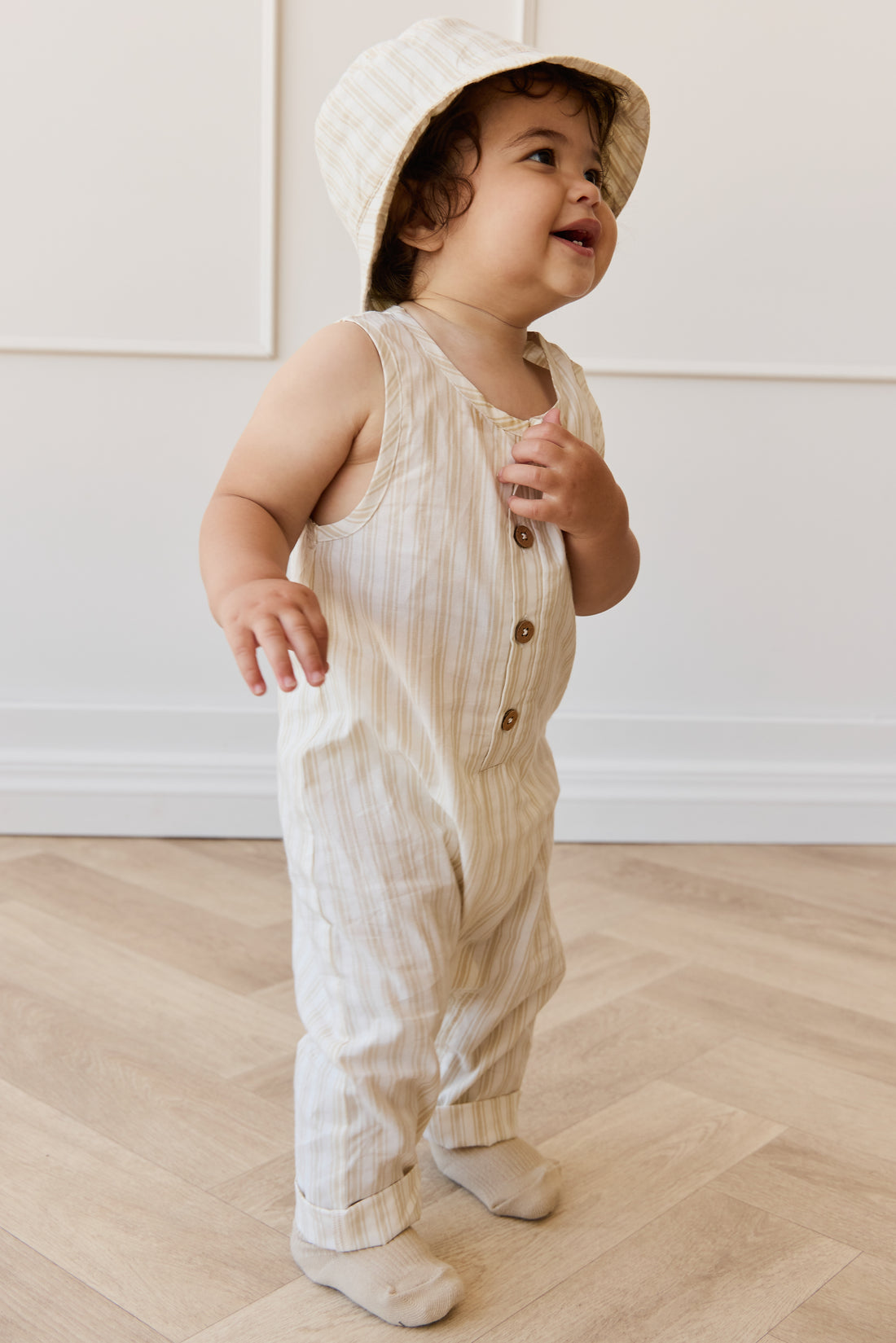 Organic Cotton Milo Jumpsuit - Variegated Stripe Foam Childrens Jumpsuit from Jamie Kay NZ