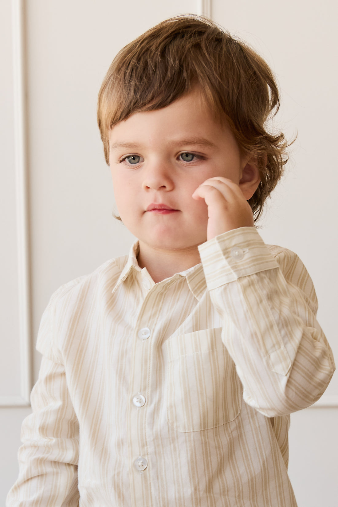 Organic Cotton Isaiah Shirt - Variegated Stripe Foam Childrens Shirt from Jamie Kay NZ