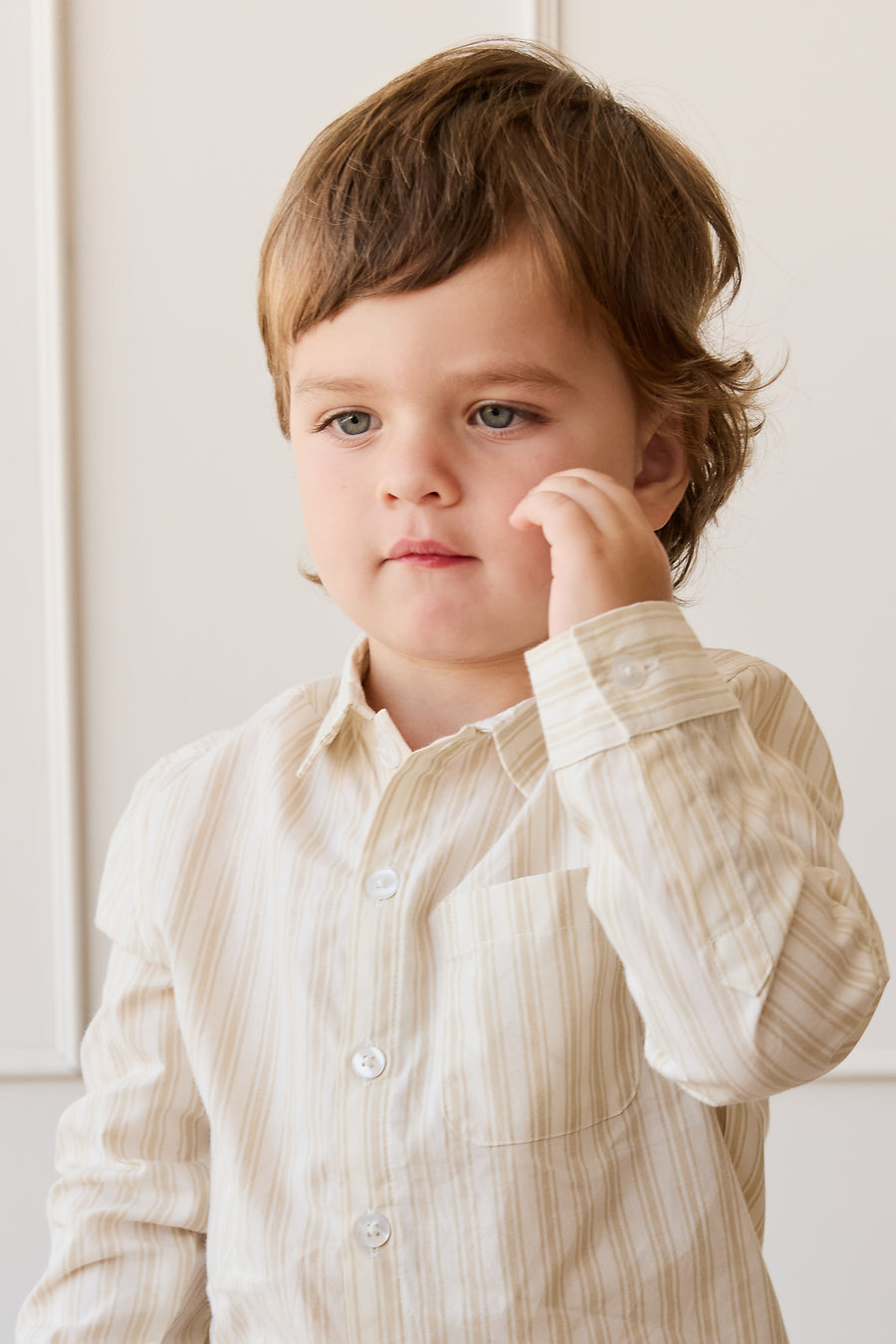 Organic Cotton Isaiah Shirt - Variegated Stripe Foam Childrens Shirt from Jamie Kay NZ