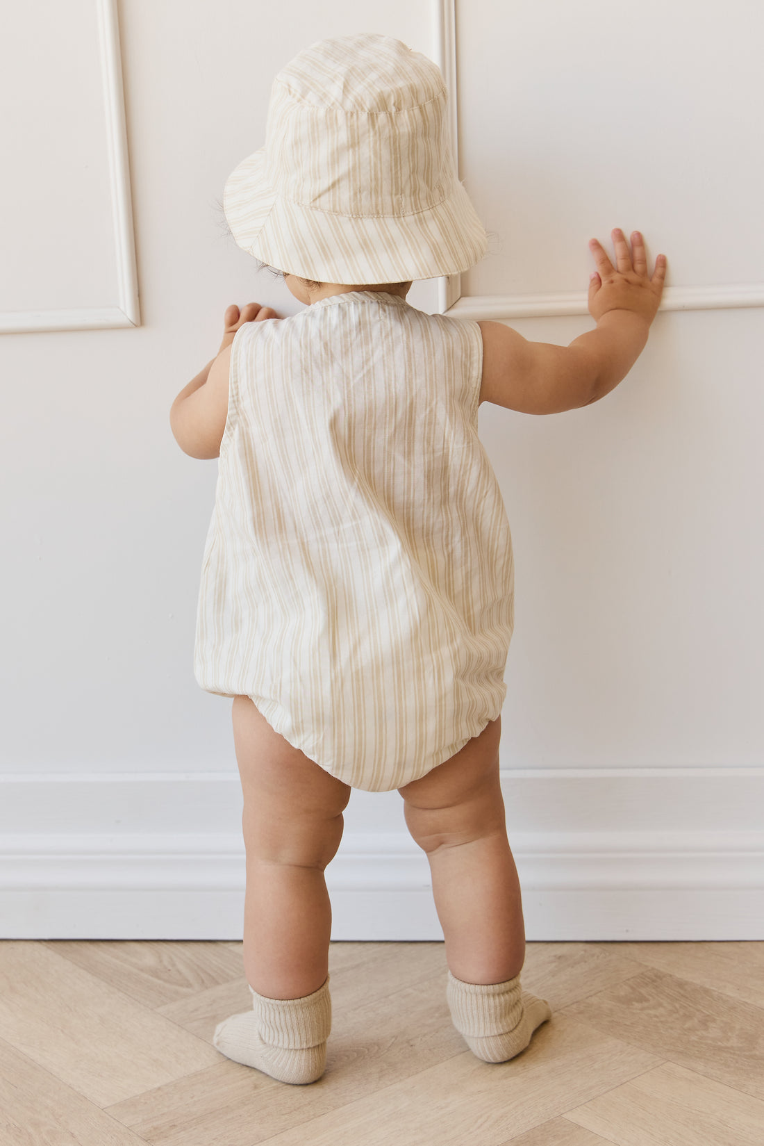 Organic Cotton Archie Playsuit - Variegated Stripe Foam Childrens Playsuit from Jamie Kay NZ