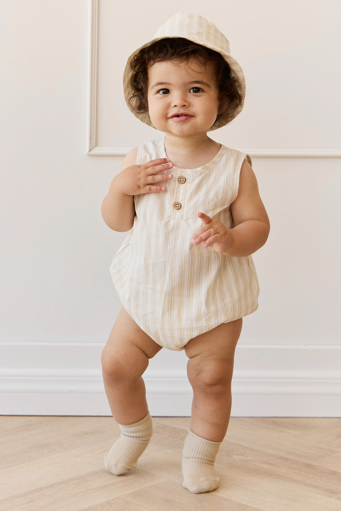 Organic Cotton Archie Playsuit - Variegated Stripe Foam Childrens Playsuit from Jamie Kay NZ