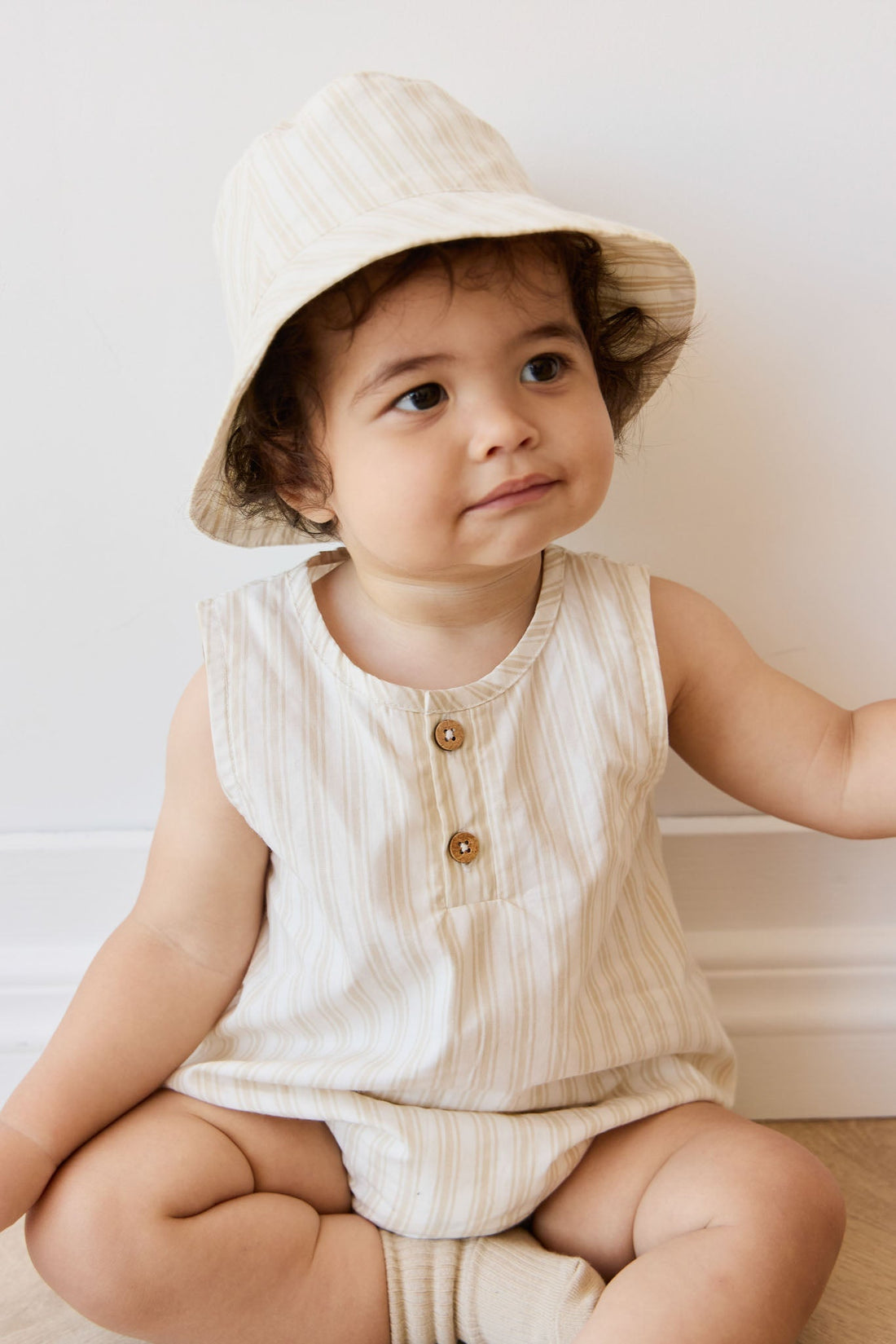 Organic Cotton Archie Playsuit - Variegated Stripe Foam Childrens Playsuit from Jamie Kay NZ