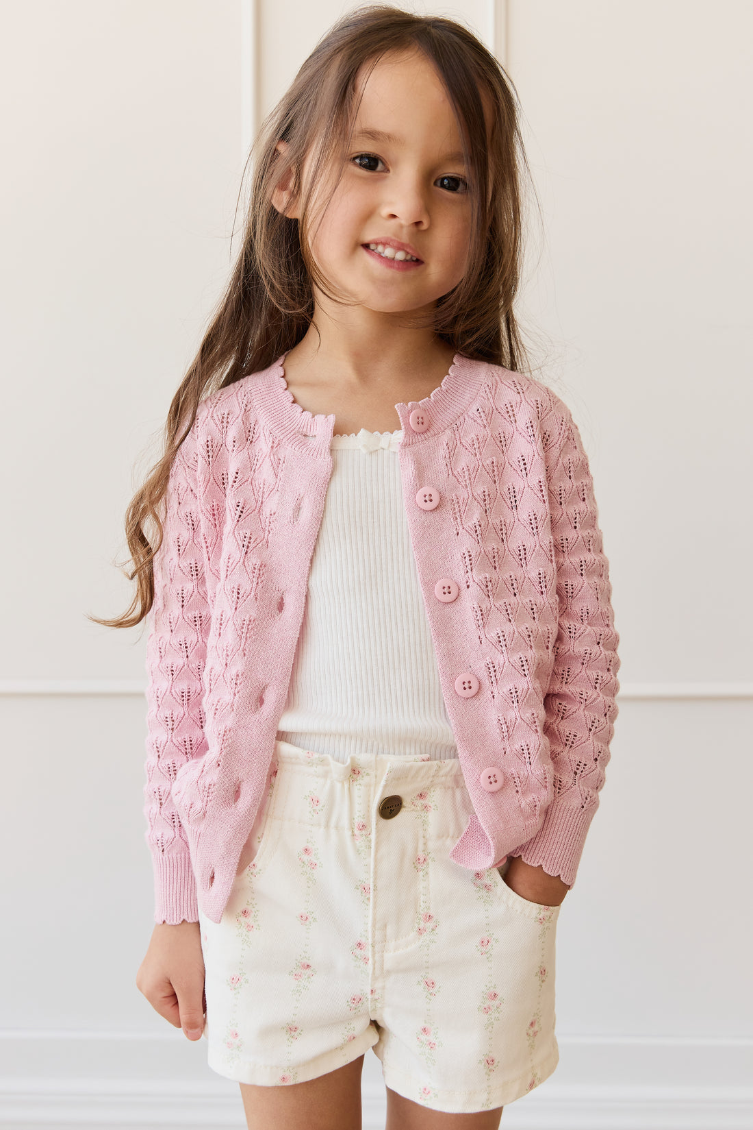 Magnolia Cardigan - Sweet Pink Marle Childrens Cardigan from Jamie Kay NZ