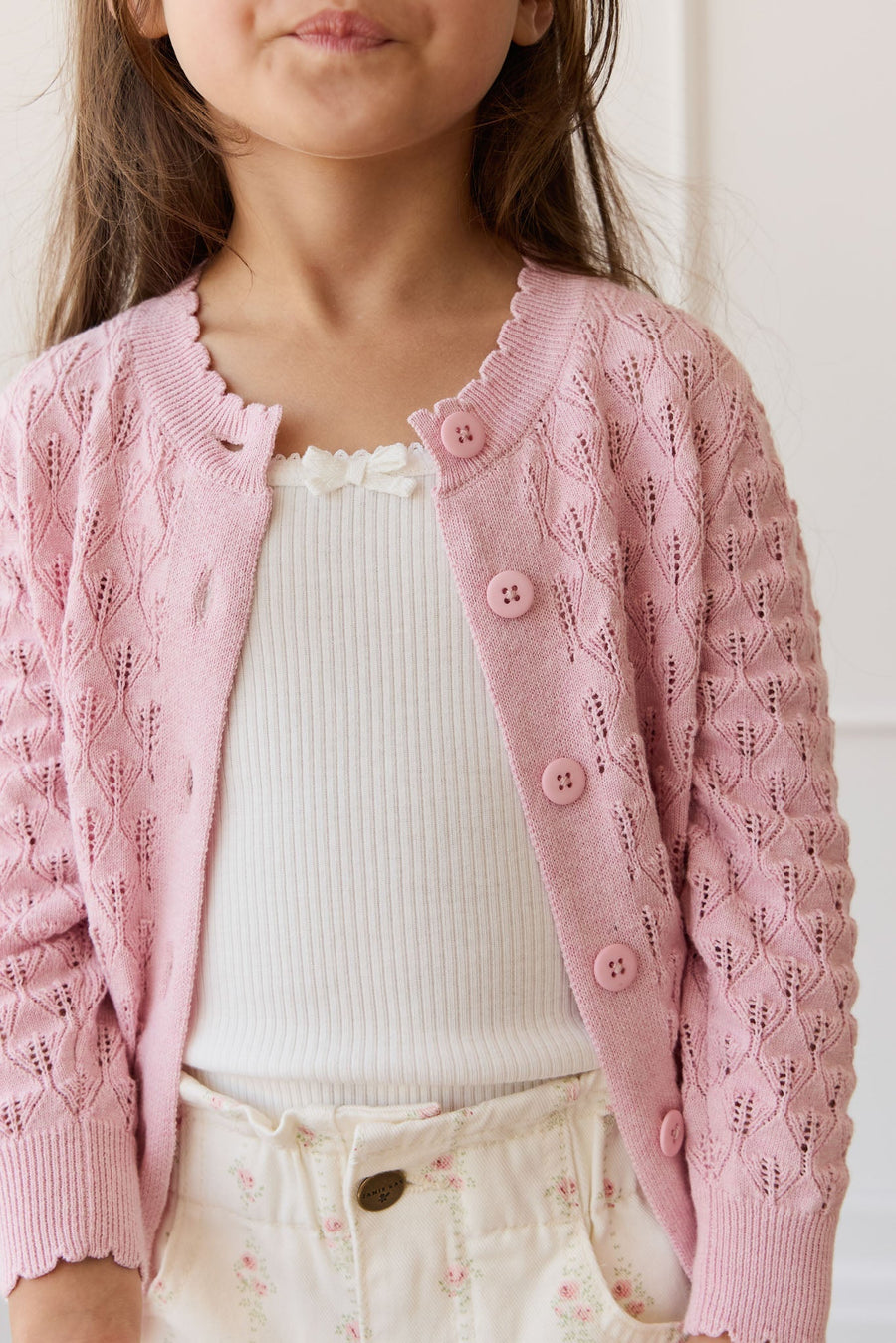 Magnolia Cardigan - Sweet Pink Marle Childrens Cardigan from Jamie Kay NZ