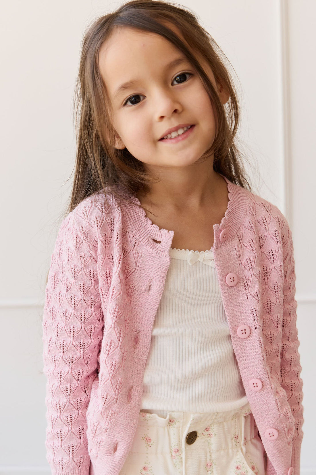 Magnolia Cardigan - Sweet Pink Marle Childrens Cardigan from Jamie Kay NZ