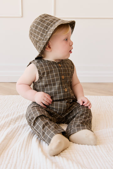 Organic Cotton Milo Jumpsuit - Variegated Grid Tarmac Childrens Jumpsuit from Jamie Kay NZ