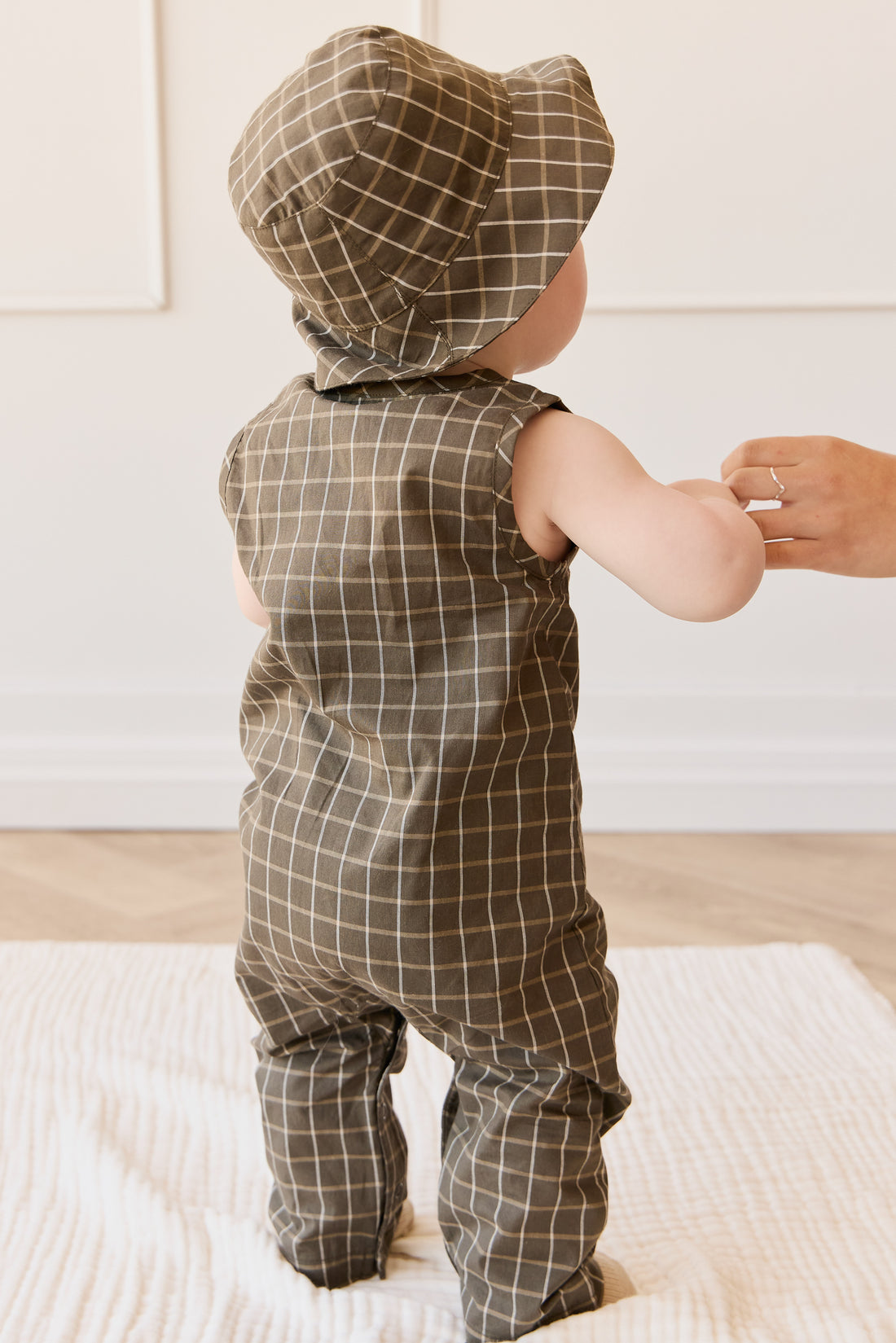Organic Cotton Milo Jumpsuit - Variegated Grid Tarmac Childrens Jumpsuit from Jamie Kay NZ