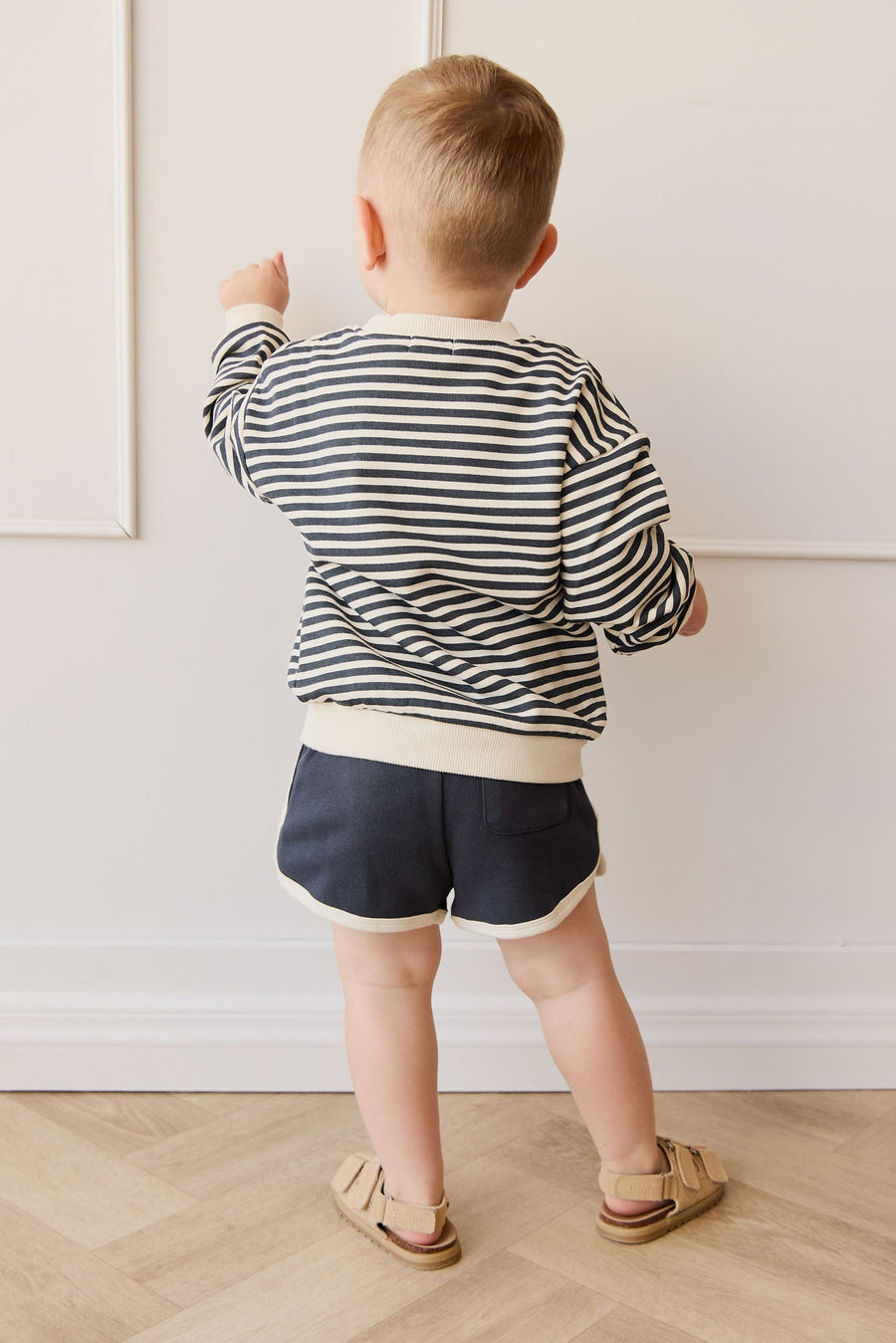 Organic Cotton Peyton Sweatshirt - Slim Stripe Charter/Cloud Childrens Top from Jamie Kay NZ