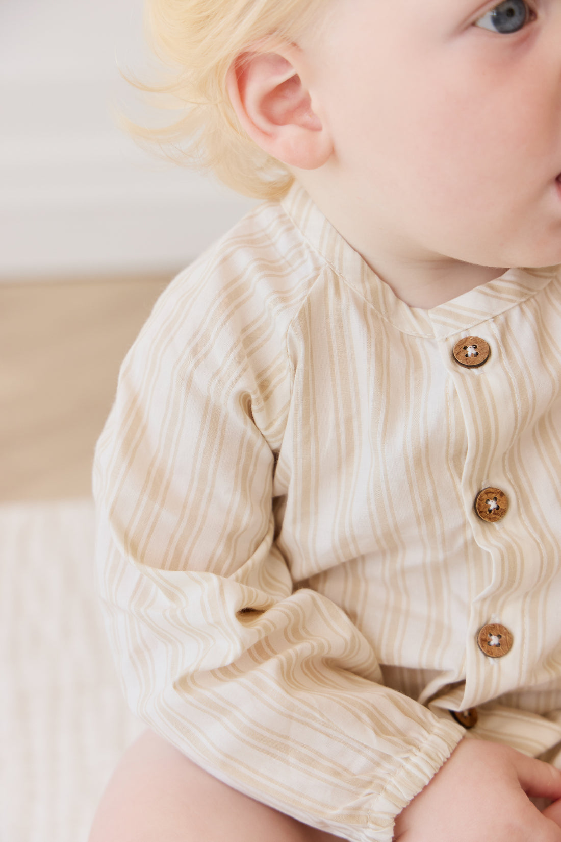 Organic Cotton Ellis Playsuit - Variegated Stripe Foam Childrens Playsuit from Jamie Kay NZ