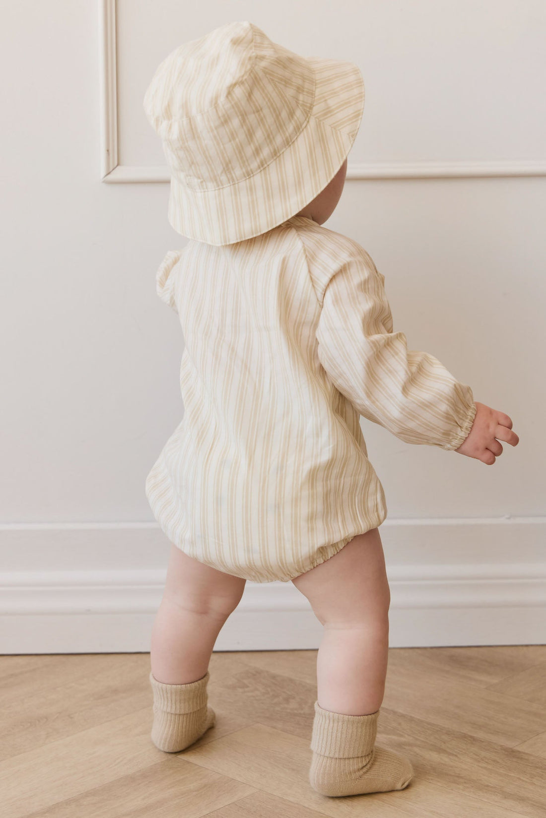 Organic Cotton Ellis Playsuit - Variegated Stripe Foam Childrens Playsuit from Jamie Kay NZ