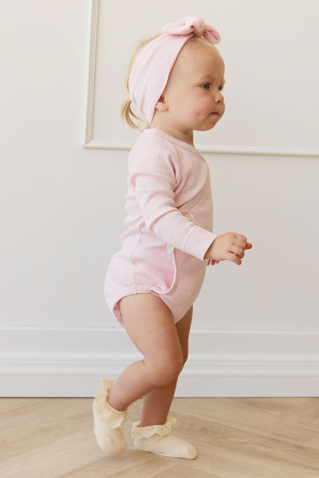 Organic Cotton Modal Marina Long Sleeve Bodysuit - Chalk Marle Childrens Bodysuit from Jamie Kay NZ