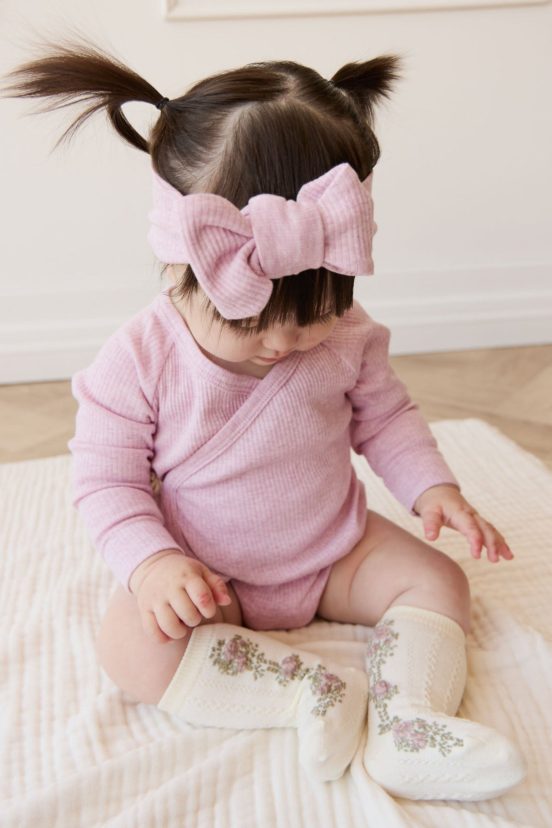 Organic Cotton Modal Marina Long Sleeve Bodysuit - Orchid Marle Childrens Bodysuit from Jamie Kay NZ