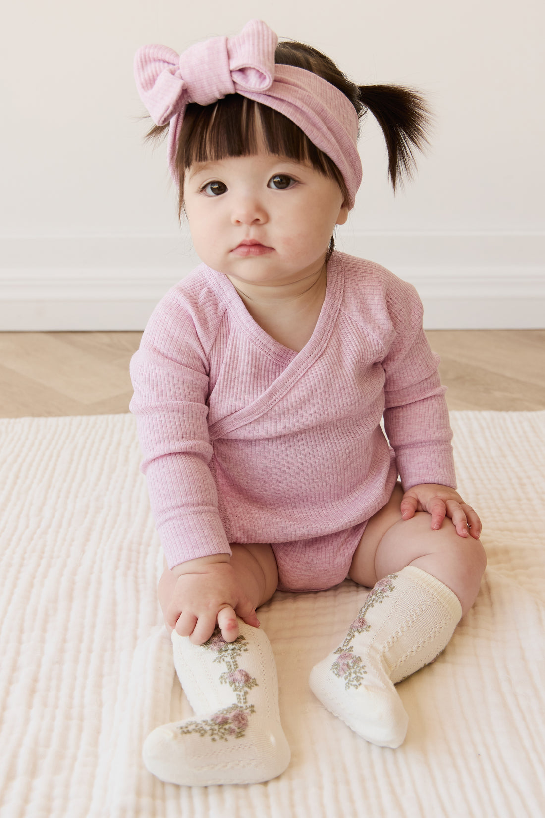 Organic Cotton Modal Marina Long Sleeve Bodysuit - Orchid Marle Childrens Bodysuit from Jamie Kay NZ