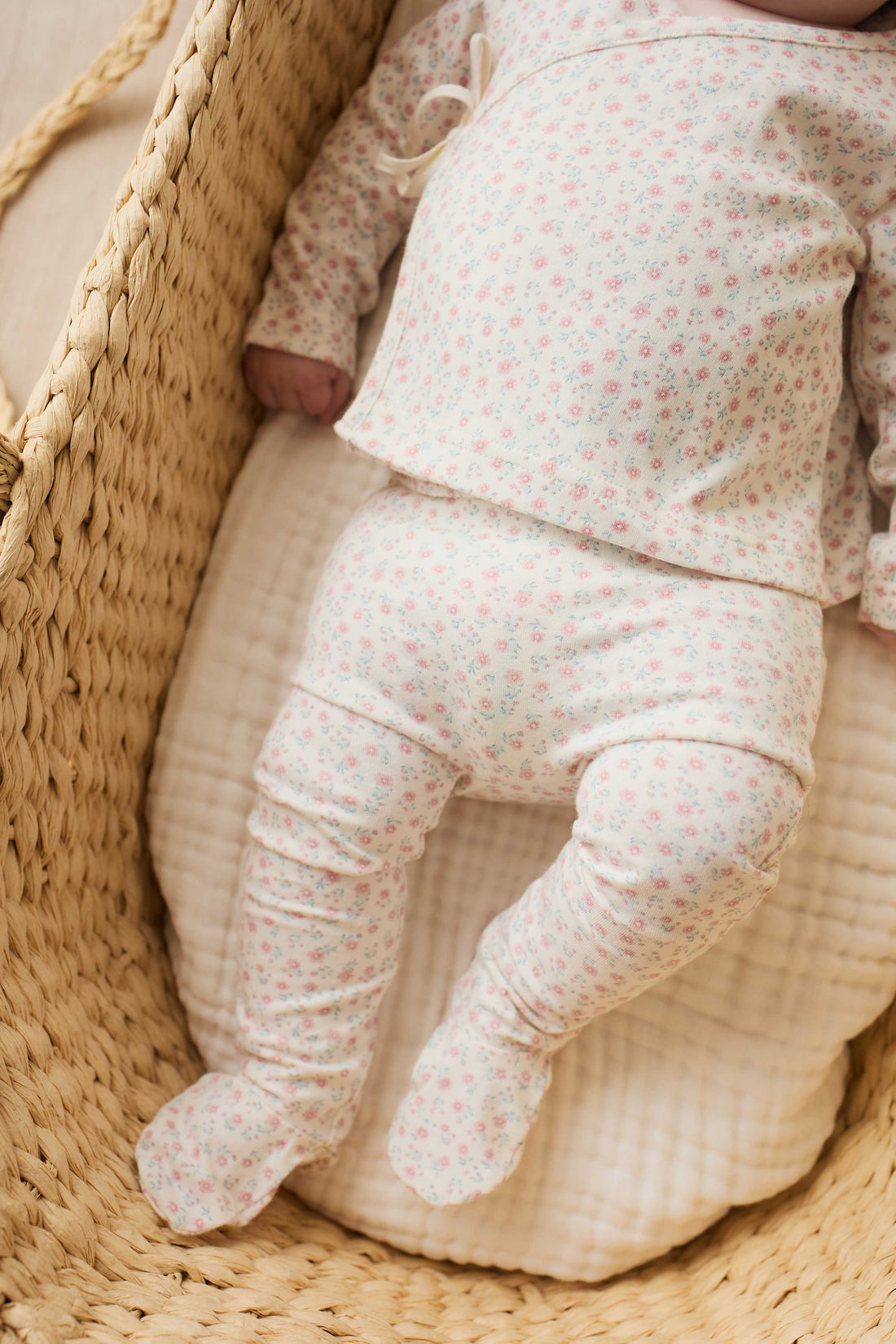 Organic Cotton Footed Pant - Posy Garden Pink Childrens Pant from Jamie Kay NZ